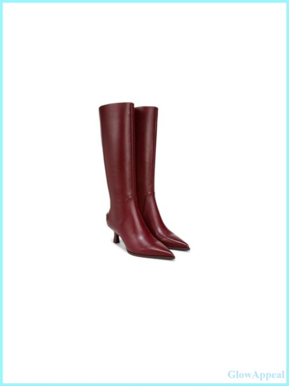 Knee High Pointed Toe Kitten Heel Boots Leather Zip